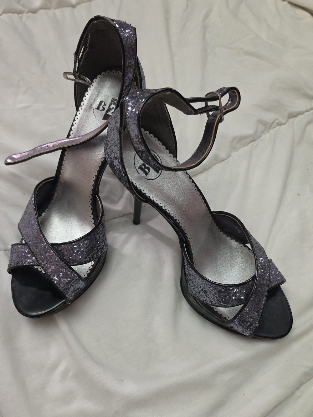 Sparkle Ankle-Strap Heels in Lavender